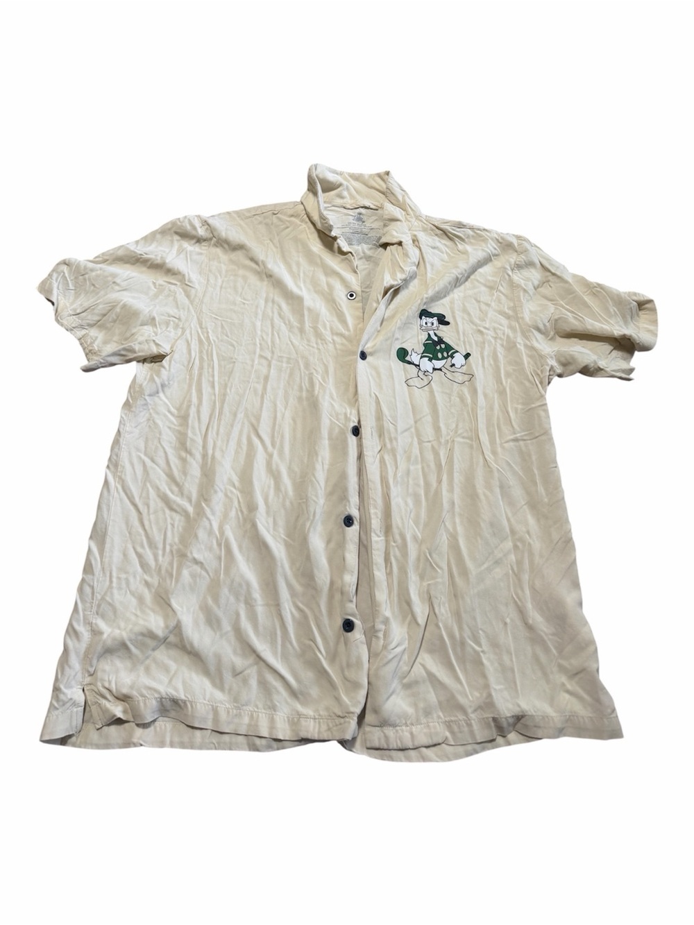 Walt Disney Parks Donald Duck Golf Camp Button Shirt Size XL Cream Cartoon
